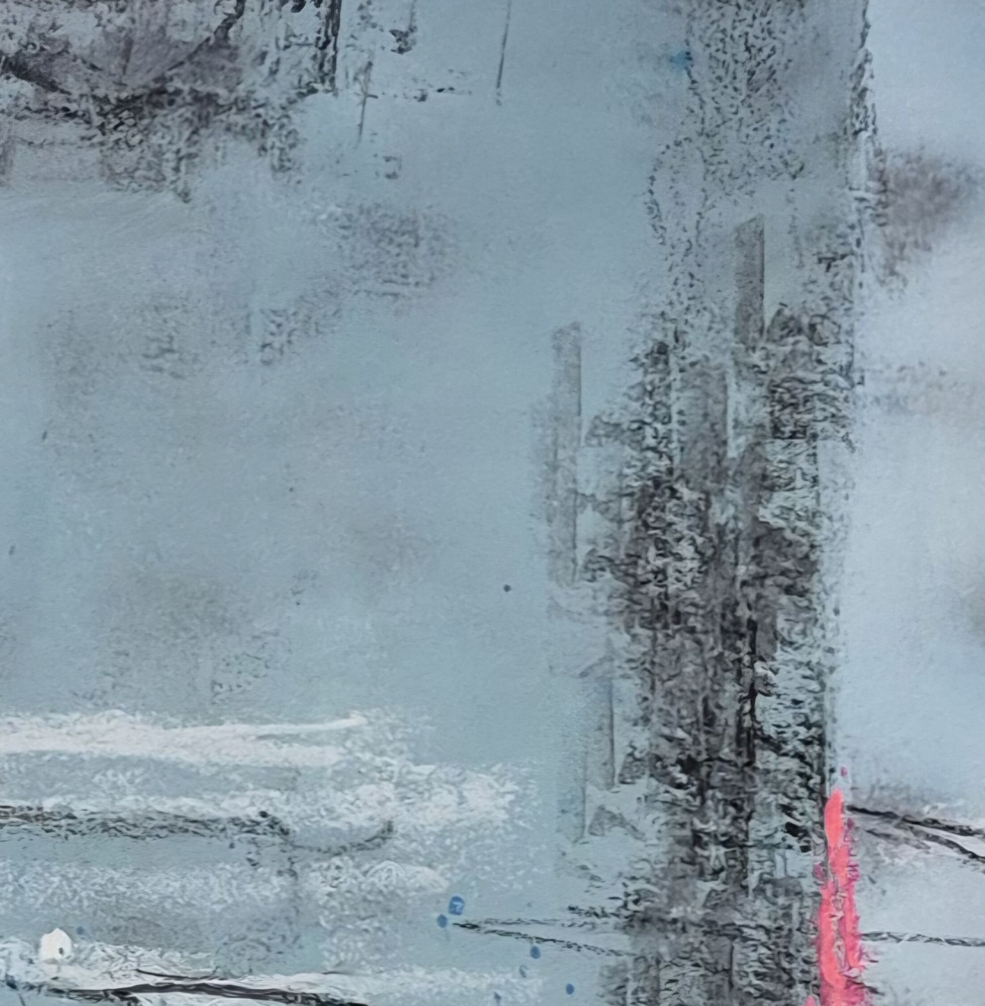 Abstrakte Kunst mit offenen Formen und reduzierter Farbigkeit.