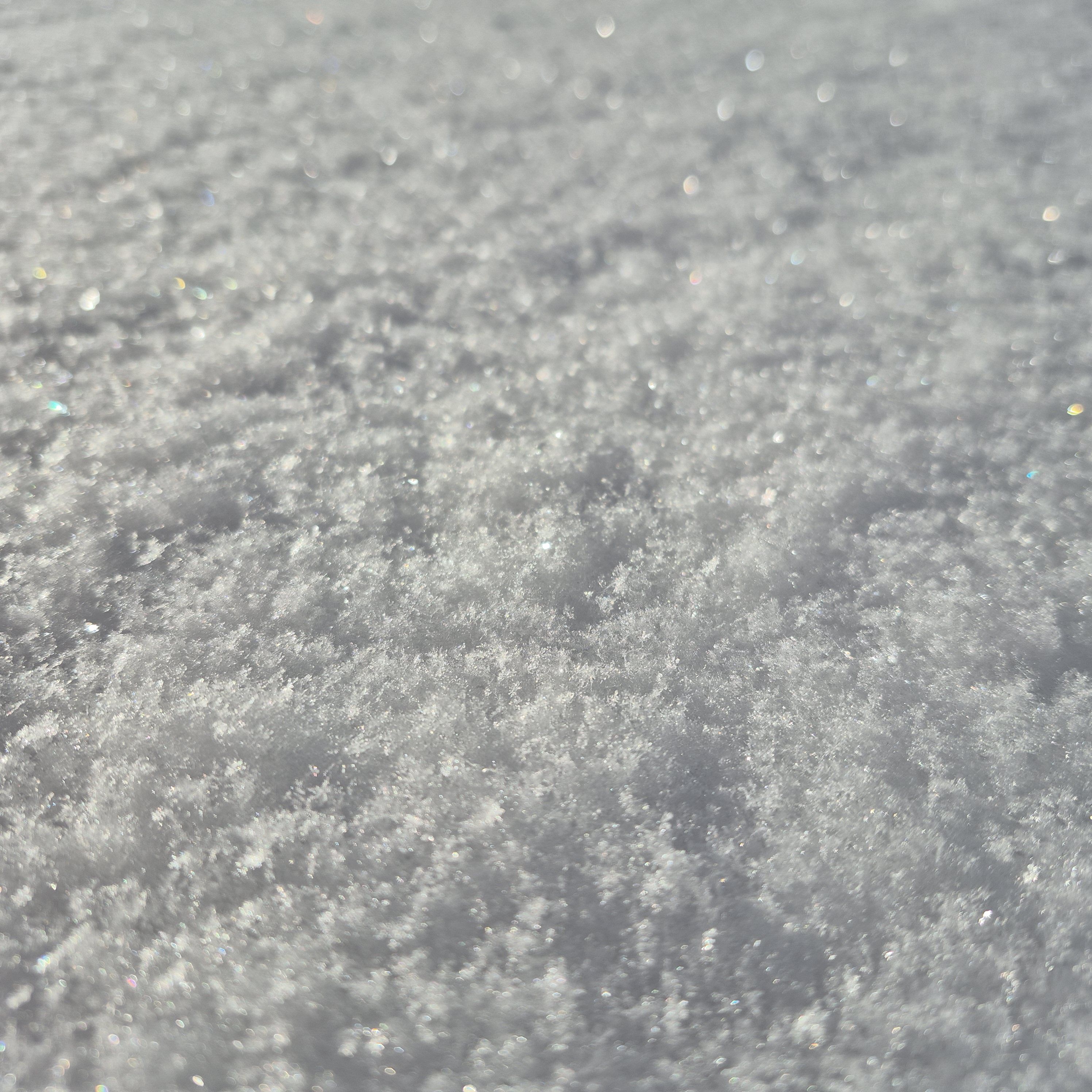 Geschlossene Schneedecke mit funkelnden Schneekristallen.