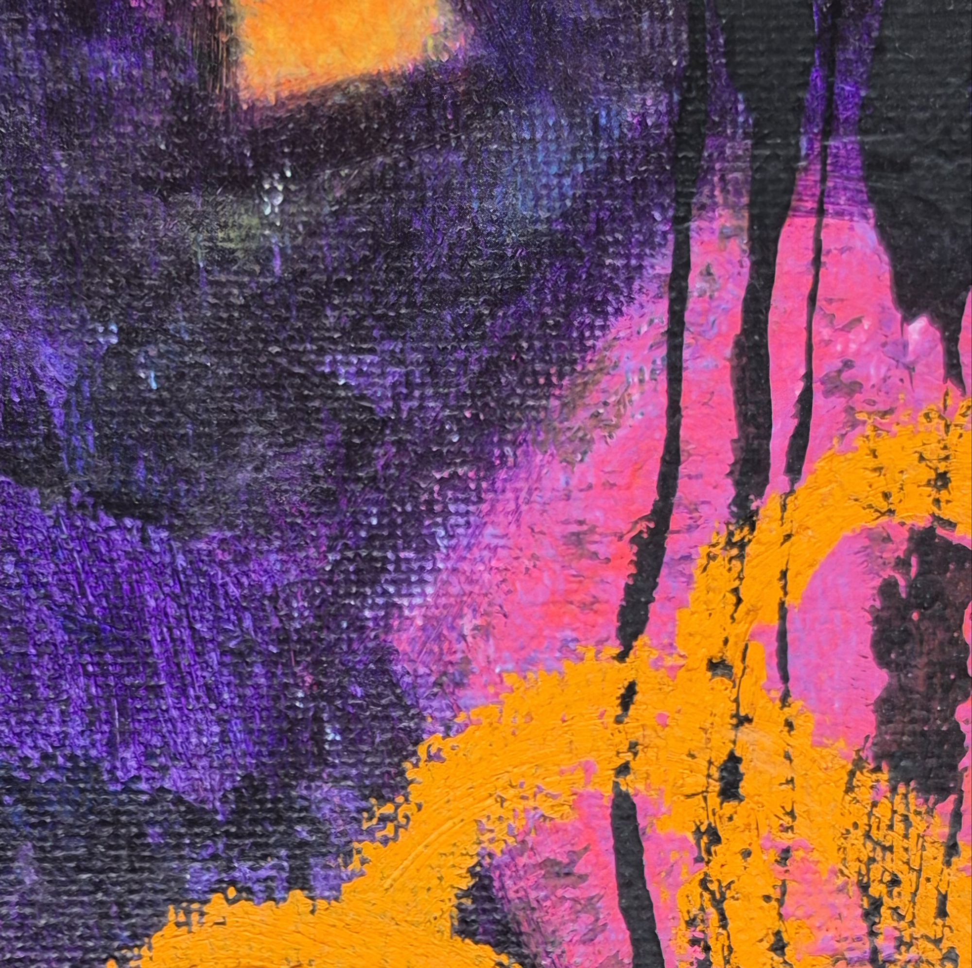 Detail eines Mixed-Media-Bildes mit Pink, Lila und Orange. Abstract art by SVENjA KRAUS.